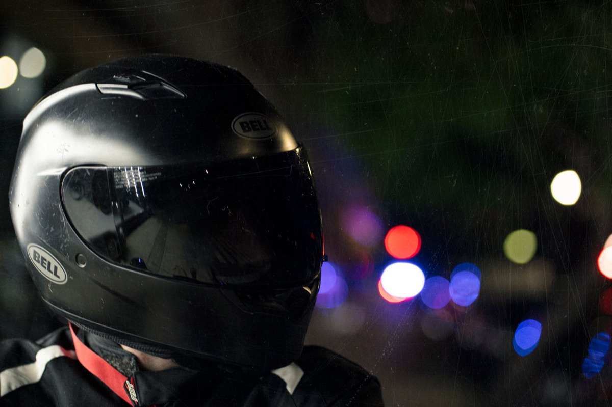 Fogged visor on a motorcycle helmet
